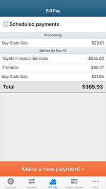 example of mobile banking bill pay screen