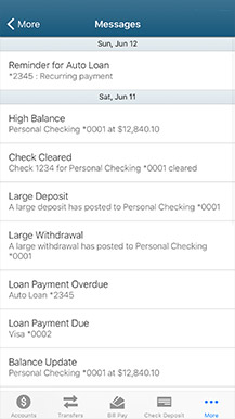 example of mobile banking messages screen