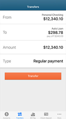 example of mobile banking transfers screen