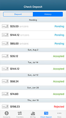 example of mobile banking check deposit history screen