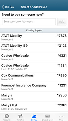 example of mobile banking add payee screen