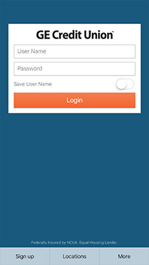 mobile banking login screen