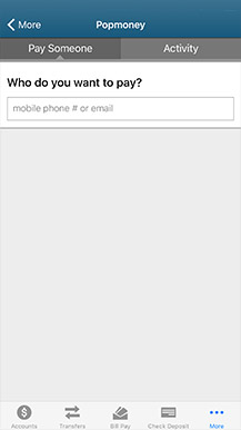 example of mobile banking popmoney screen