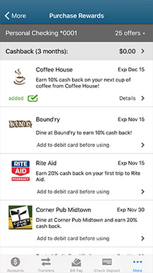 example of mobile banking purchase rewards screen