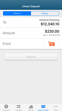 example of mobile banking check deposit screen