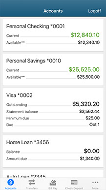 example of mobile banking accounts screen