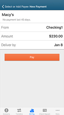 example of mobile banking new payment screen