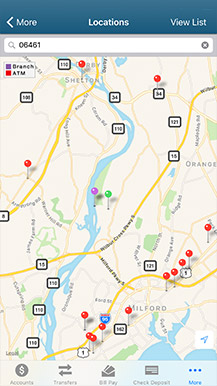 example of mobile banking locations screen